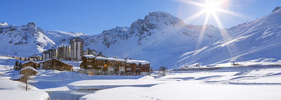 Tignes town ski station with snow